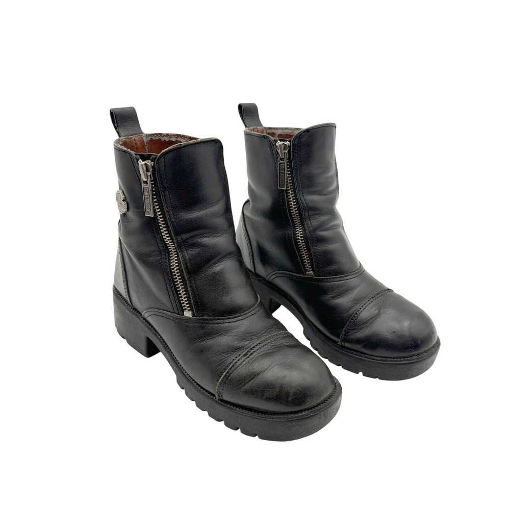 Harley-Davidson Amherst Womens 6 Black Leather Double Zip Biker Motorcycle Boots